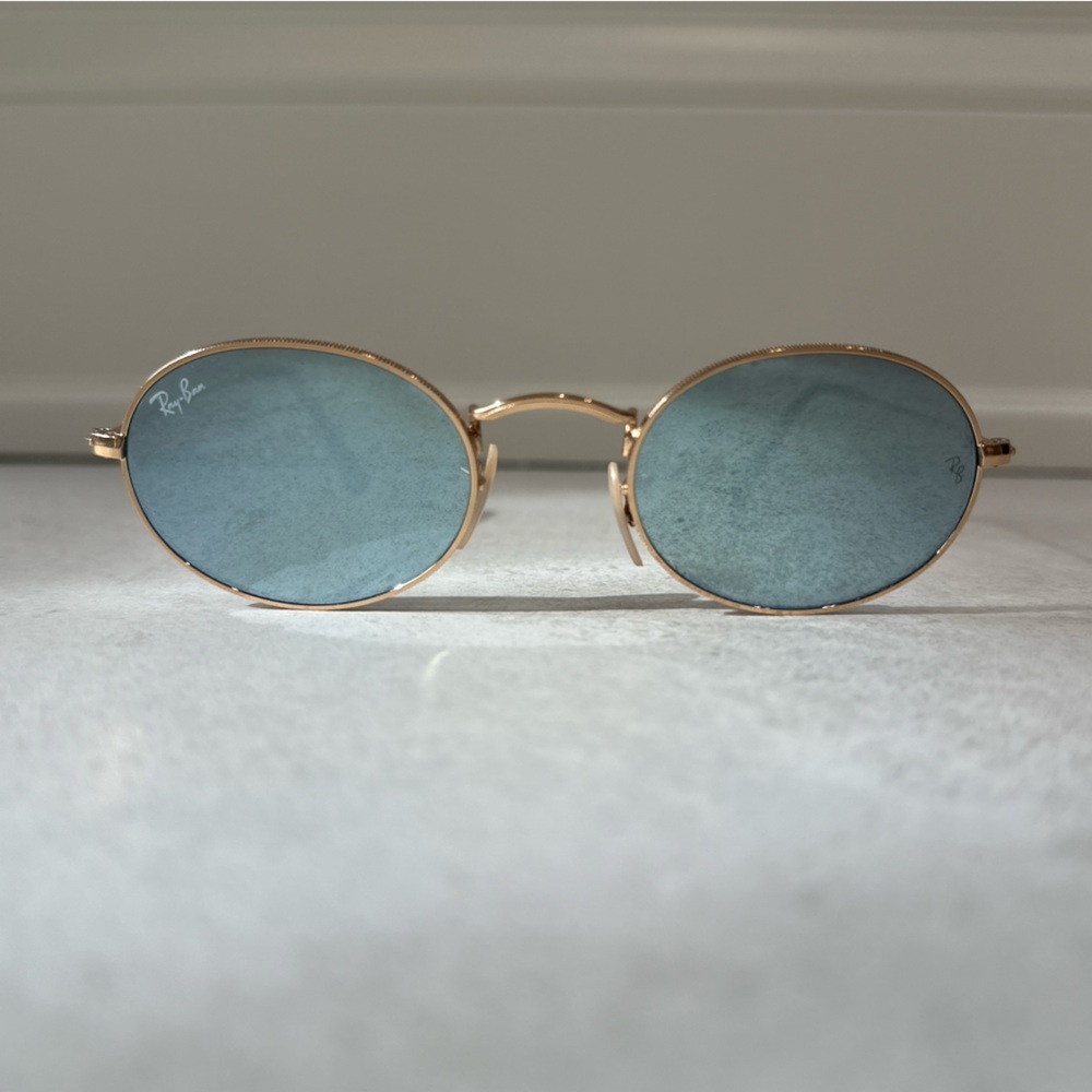 Ray-Ban Oval Sunglasses with Teal Lenses and Gold Frames